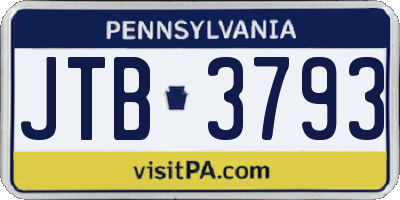 PA license plate JTB3793