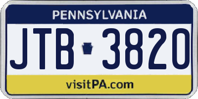 PA license plate JTB3820