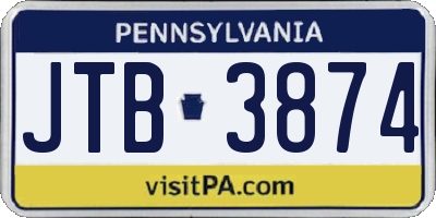 PA license plate JTB3874