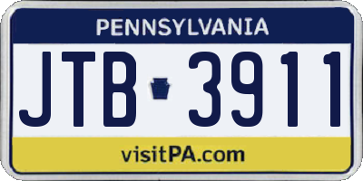 PA license plate JTB3911