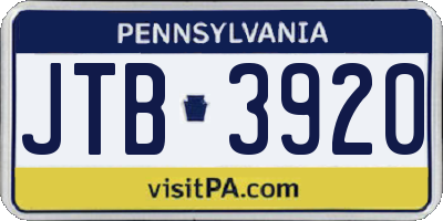 PA license plate JTB3920
