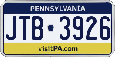 PA license plate JTB3926