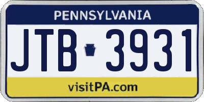 PA license plate JTB3931