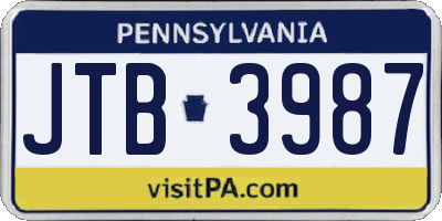 PA license plate JTB3987