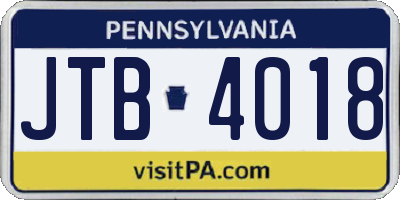 PA license plate JTB4018