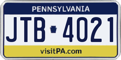 PA license plate JTB4021