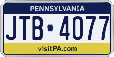 PA license plate JTB4077