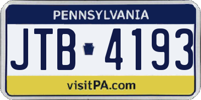 PA license plate JTB4193