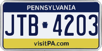 PA license plate JTB4203