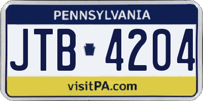 PA license plate JTB4204
