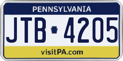 PA license plate JTB4205