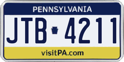 PA license plate JTB4211