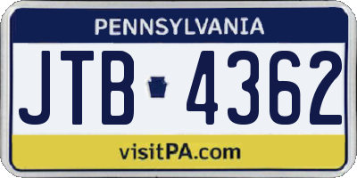 PA license plate JTB4362