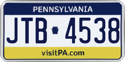 PA license plate JTB4538
