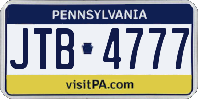 PA license plate JTB4777