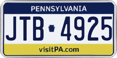 PA license plate JTB4925
