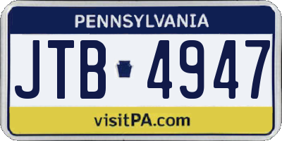PA license plate JTB4947