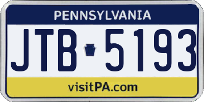 PA license plate JTB5193