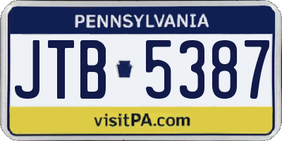 PA license plate JTB5387