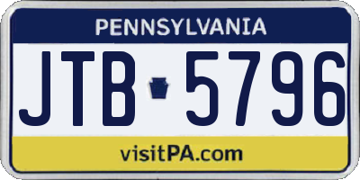PA license plate JTB5796