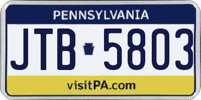 PA license plate JTB5803