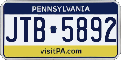 PA license plate JTB5892