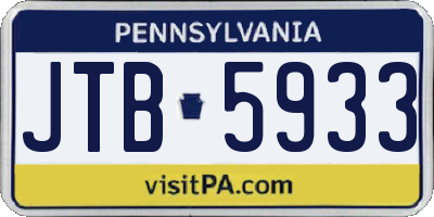 PA license plate JTB5933