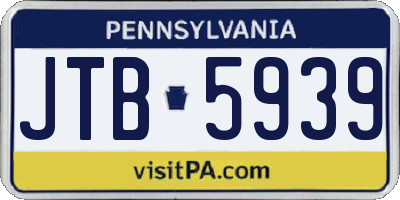 PA license plate JTB5939