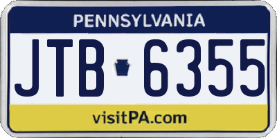 PA license plate JTB6355
