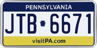 PA license plate JTB6671