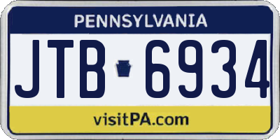 PA license plate JTB6934