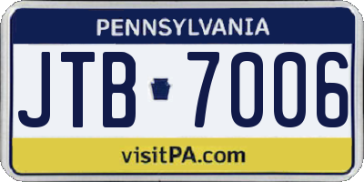 PA license plate JTB7006