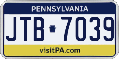PA license plate JTB7039