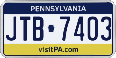 PA license plate JTB7403