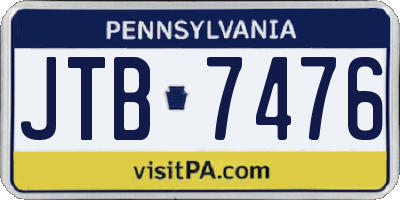 PA license plate JTB7476