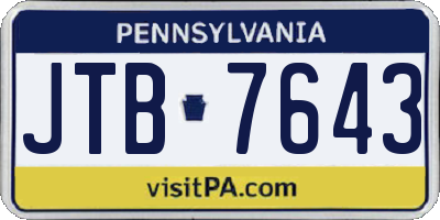 PA license plate JTB7643