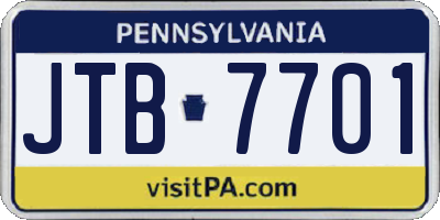 PA license plate JTB7701
