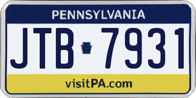 PA license plate JTB7931