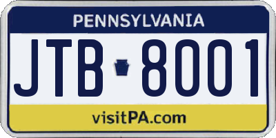 PA license plate JTB8001