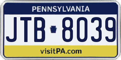 PA license plate JTB8039
