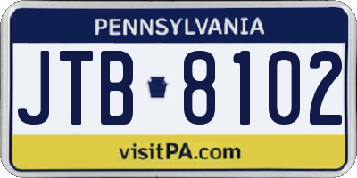 PA license plate JTB8102