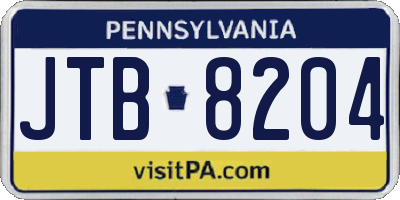 PA license plate JTB8204