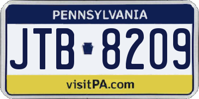 PA license plate JTB8209