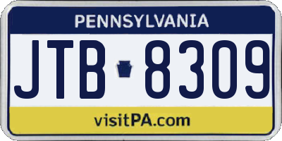 PA license plate JTB8309