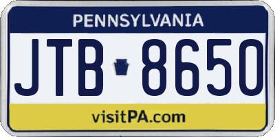 PA license plate JTB8650