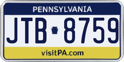 PA license plate JTB8759