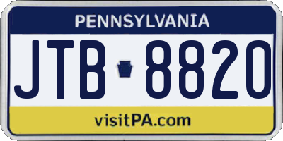 PA license plate JTB8820
