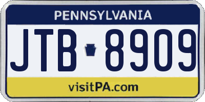 PA license plate JTB8909