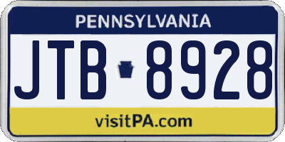 PA license plate JTB8928