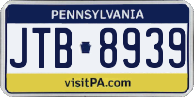 PA license plate JTB8939